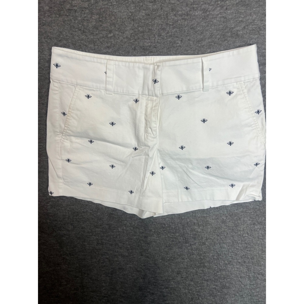 Ann Taylor Womens White Embroidered Bee Chino Shorts Size 8 Cotton Blend Preppy